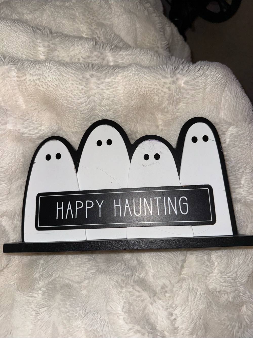 Happy Haunting Ghost Sign - White and Black Halloween Decor